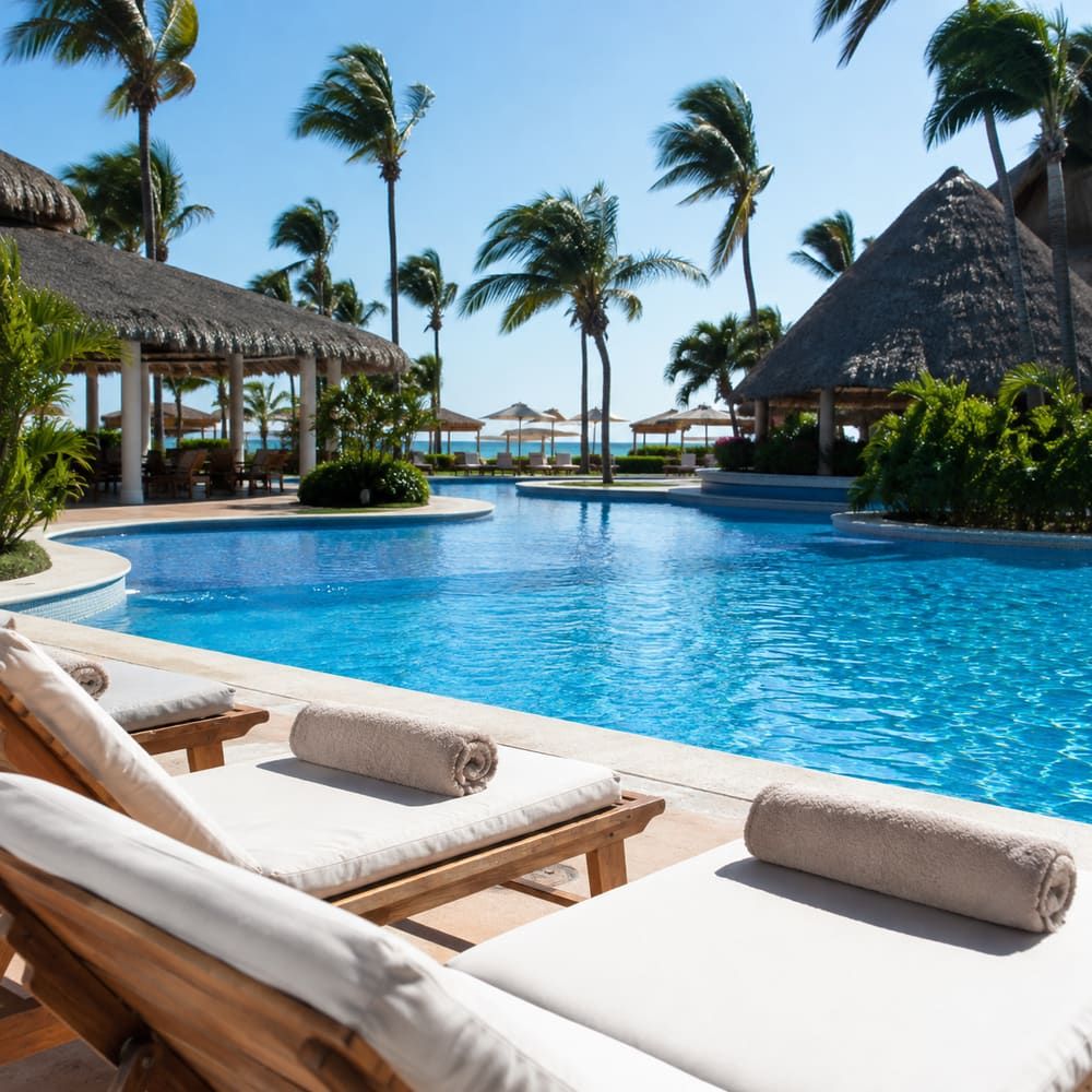 Alberca de un resort junto al mar